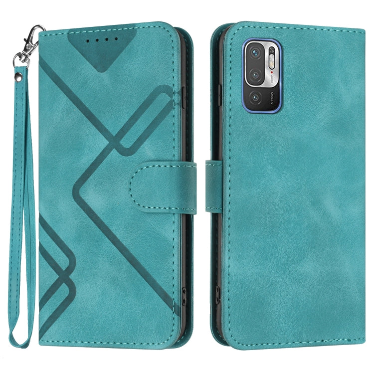 Teal leather phone case with wrist strap, folio cover and diagonal X design