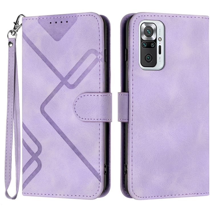 Light purple leather phone case with geometric pattern, flip cover, wrist strap, camera cutout