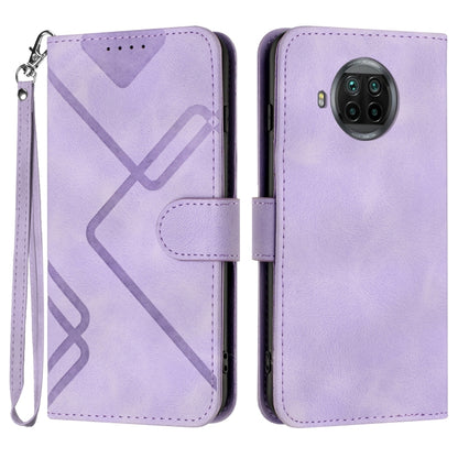 Light purple leather wallet phone case with wrist strap, geometric pattern, and card slot flap
