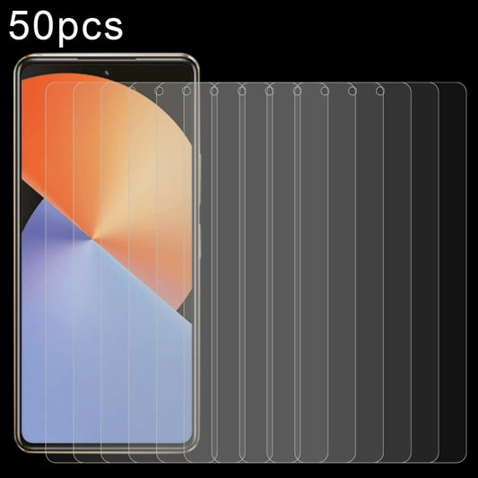 Set of 50 tempered glass screen protectors with 2.5D curved edges, clear overlay for phone