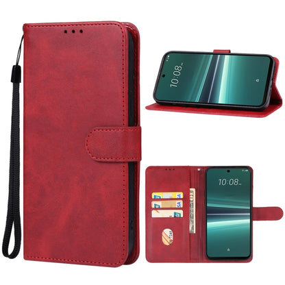 Red leather folio phone case with magnetic flap, card slots, and wrist strap