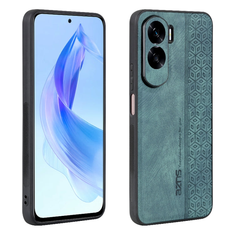 Dark green phone case with 3D embossed geometric pattern and dual camera cutouts