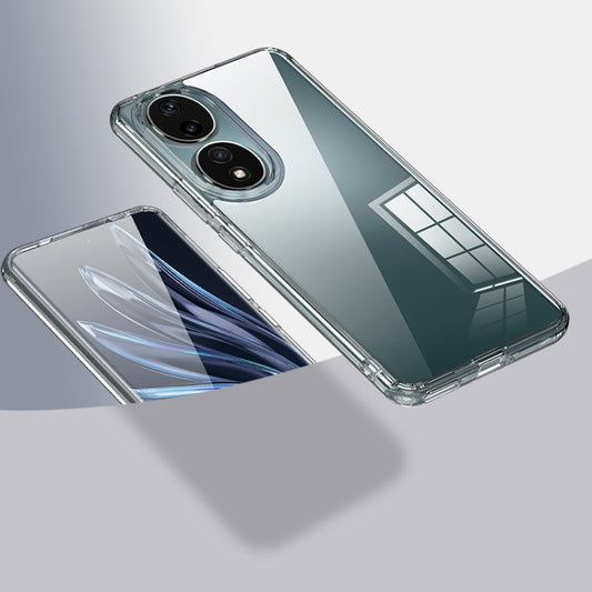 Clear hard phone case with raised camera cutouts and slim transparent sides