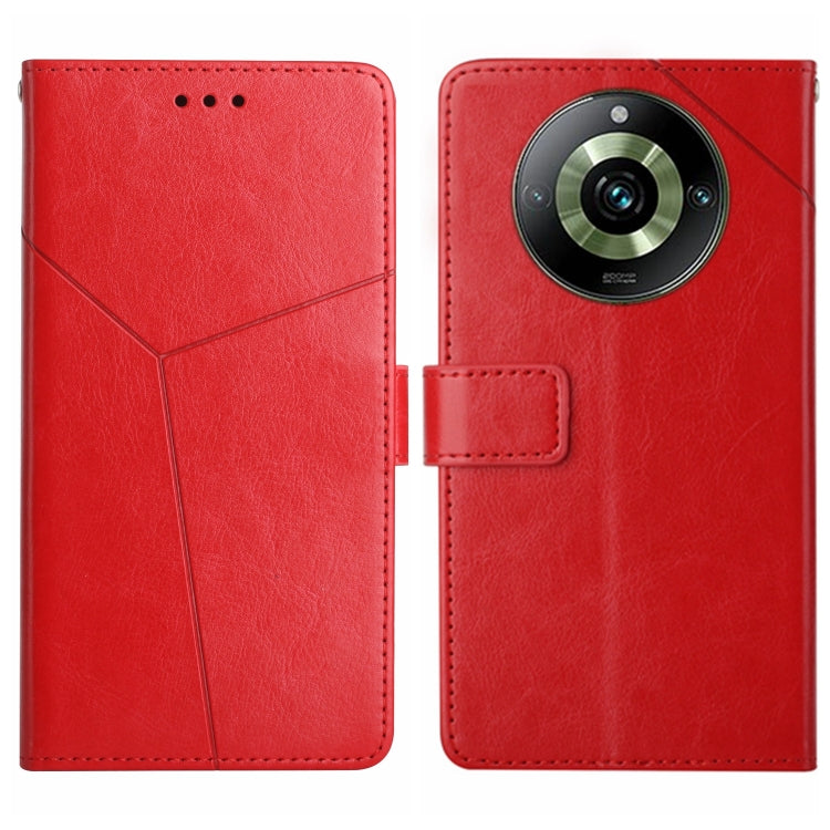 Red Y-pattern flip leather phone case with camera and cutout openings