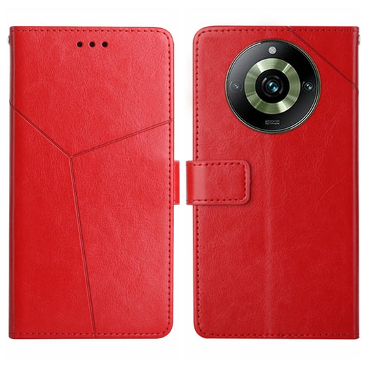 Red Y-pattern flip leather phone case with camera and cutout openings