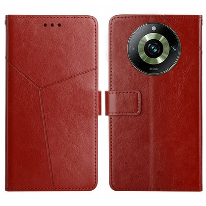 Red Y-pattern flip leather phone case front and back views
