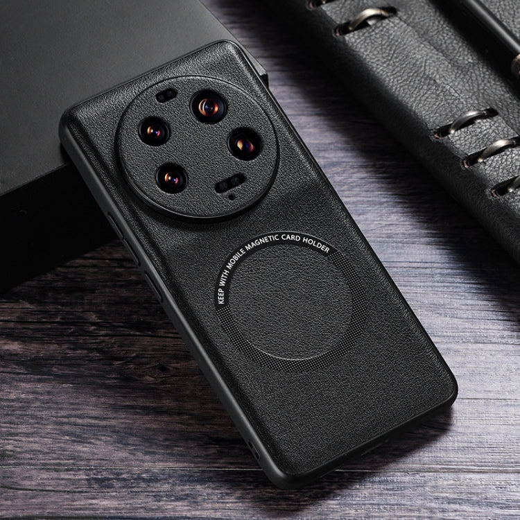 Black PU MagSafe magnetic phone case with circular card holder detail