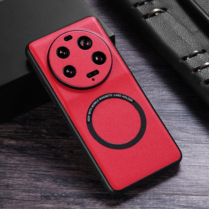 Red PU MagSafe magnetic phone case with circular card holder detail