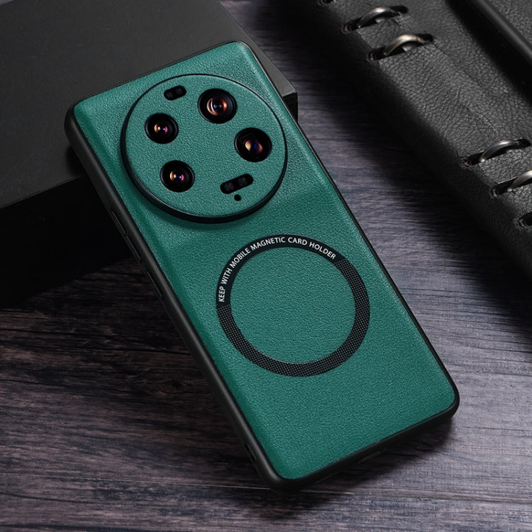 Green PU MagSafe magnetic phone case with circular card holder detail