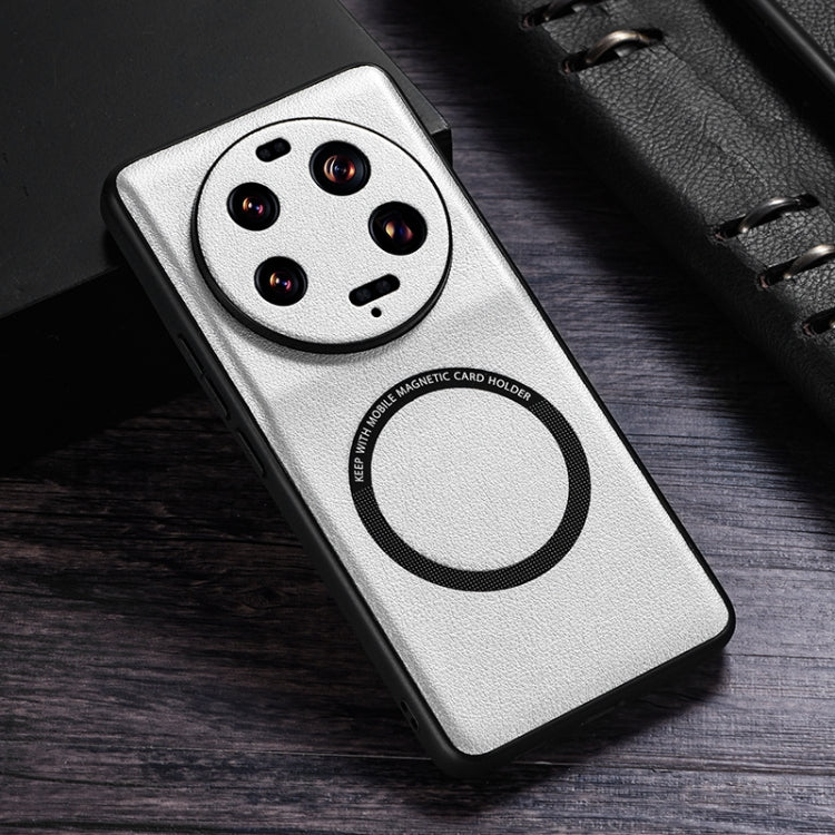 White PU MagSafe magnetic phone case with circular card holder detail