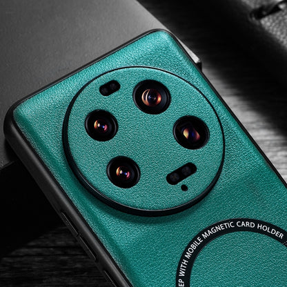 Green PU MagSafe magnetic phone case with textured finish and camera cutout