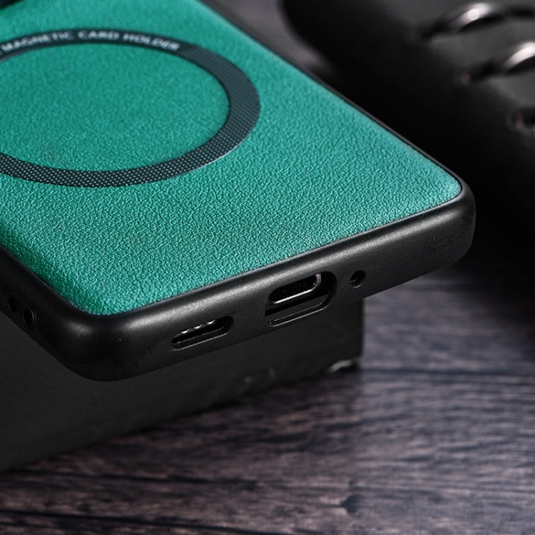 Green PU MagSafe magnetic phone case side view with port cutouts