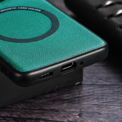 Green PU MagSafe magnetic phone case side view with port cutouts