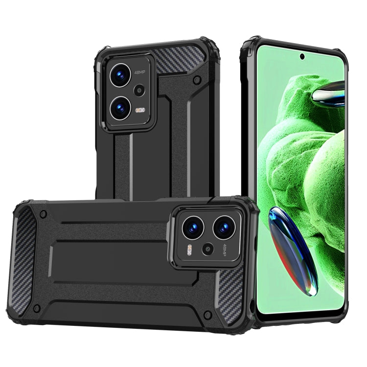 Rugged armored phone case with raised camera covers, two-piece TPU+PC design, black