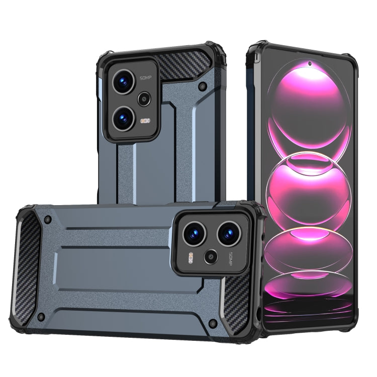 Rugged armored phone case with raised camera covers, two-piece TPU+PC design, grey