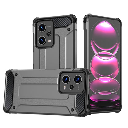Rugged armored phone case with raised camera covers, two-piece TPU+PC design, dark grey