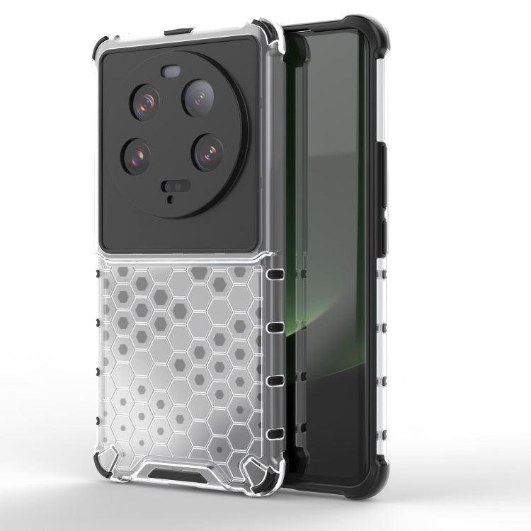Shockproof honeycomb phone case in white with dark back panel and camera protection.