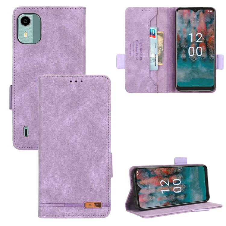 Purple magnetic clasp leather phone case with folio cover and card slot pockets