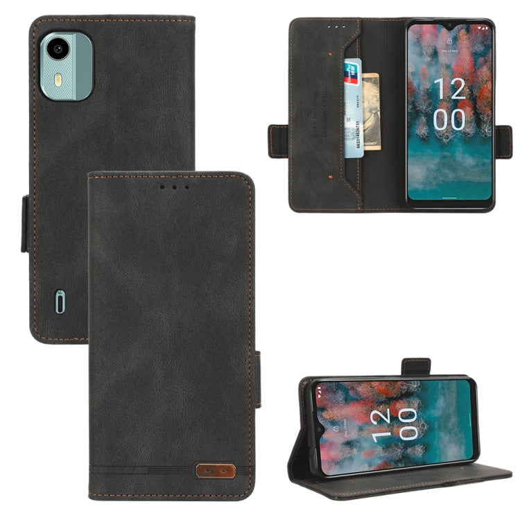 Dark gray magnetic clasp leather phone wallet case with card slots and stand