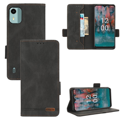 Dark gray magnetic clasp leather phone wallet case with card slots and stand