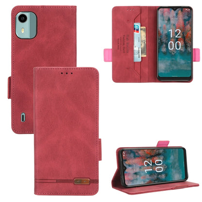 Red magnetic clasp leather phone wallet case with card slots and kickstand