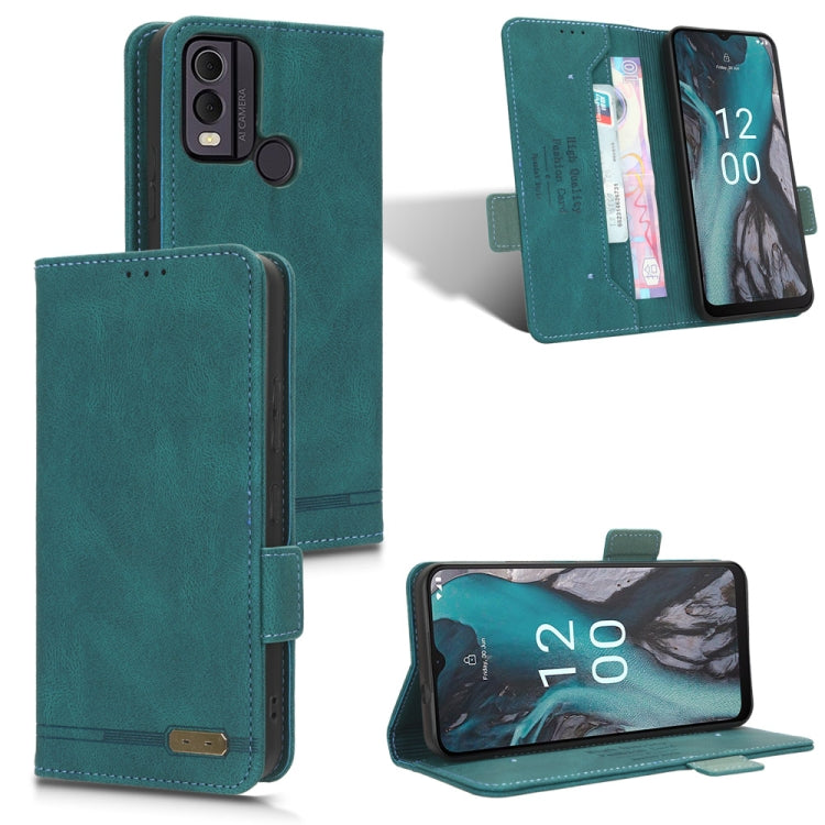 Teal magnetic clasp leather phone wallet case with card slots and viewing stand