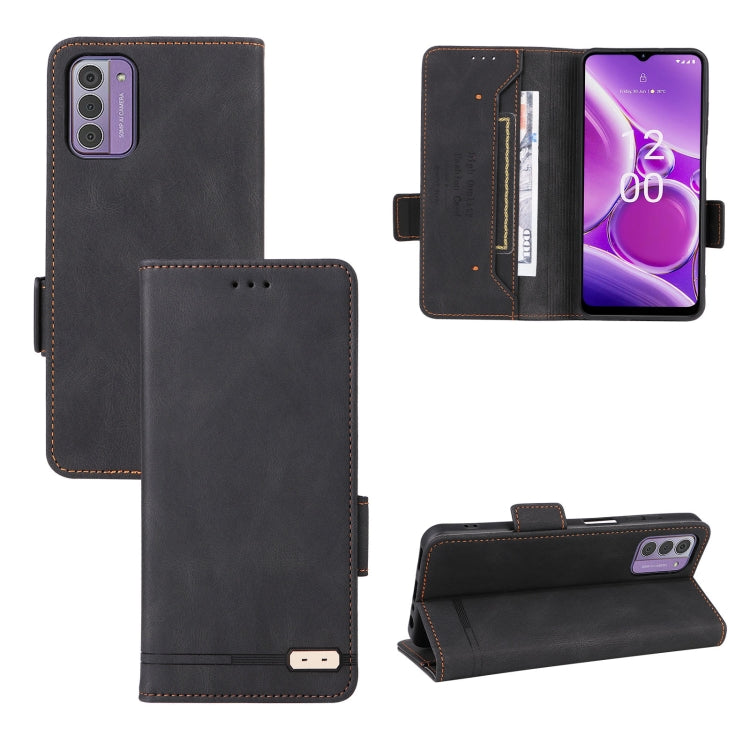 Black magnetic clasp leather phone wallet case with card slots and viewing stand