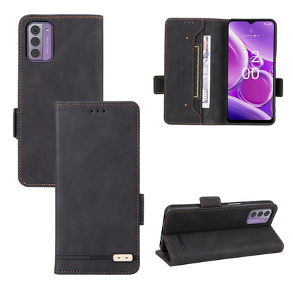 Black magnetic clasp leather phone wallet case with card slots and viewing stand