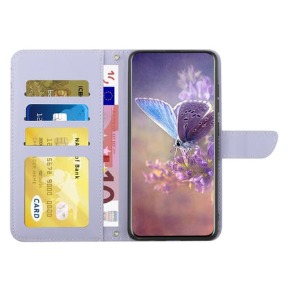 Butterfly-embossed flip phone case open with card slots and flip cover
