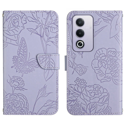 Purple embossed butterfly flip phone case with card flap and camera cutout