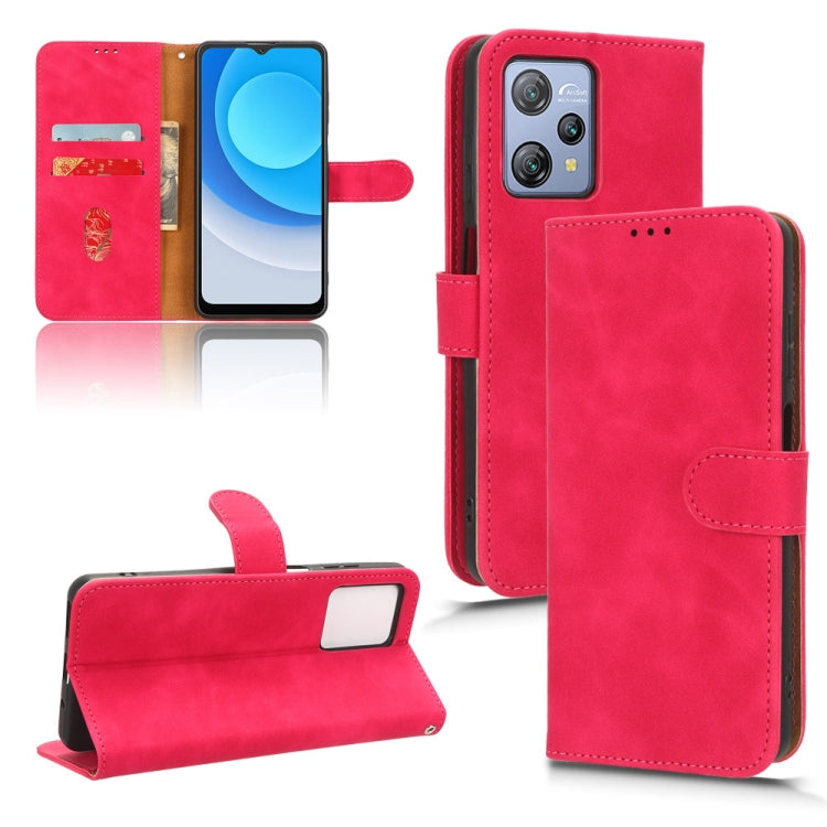 Rose red magnetic flip leather phone case for Blackview A53 Pro, front and open wallet view