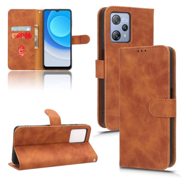 Brown magnetic flip leather phone case for Blackview A53 Pro, front and open wallet view
