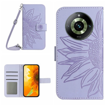 Embossed flower flip leather phone case with lanyard, light purple with card slot