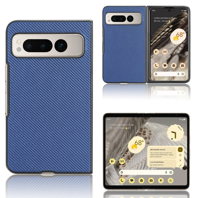 PU leather fold phone case with textured finish, blue, front and back with camera cutouts
