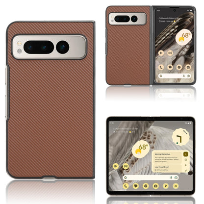 PU leather fold phone case with textured finish, brown, front and back with camera cutouts