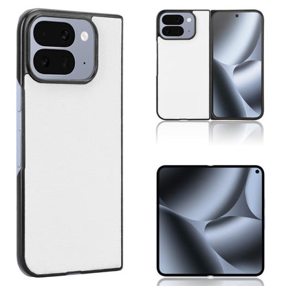 White PU leather phone case with camera cutouts and slim fold design