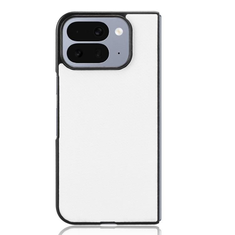 White PU leather phone case with raised camera cutout and side buttons