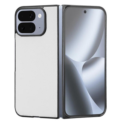 White PU leather fold phone case with camera cutouts and front cover