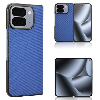 Blue PU leather phone case with textured finish and camera cutouts
