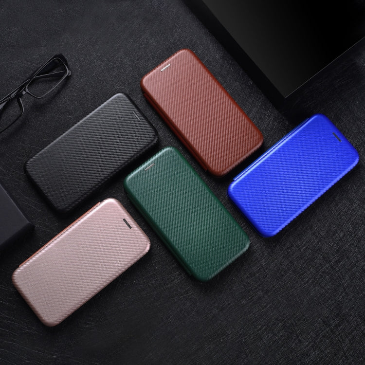 Set of carbon fiber textured flip phone cases in multiple colors, card-slot style.