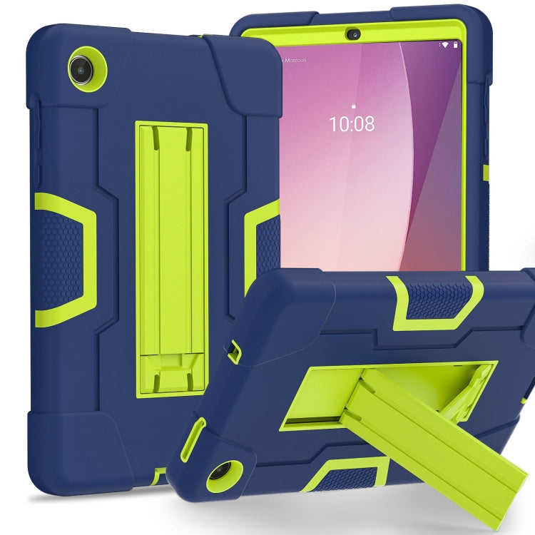 Navy silicone hybrid tablet case with green contrast stand and holder