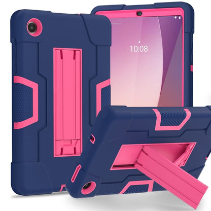 Navy silicone hybrid tablet case with pink contrast stand and holder