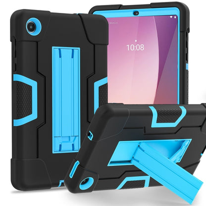 Black silicone hybrid tablet case with blue contrast stand and holder