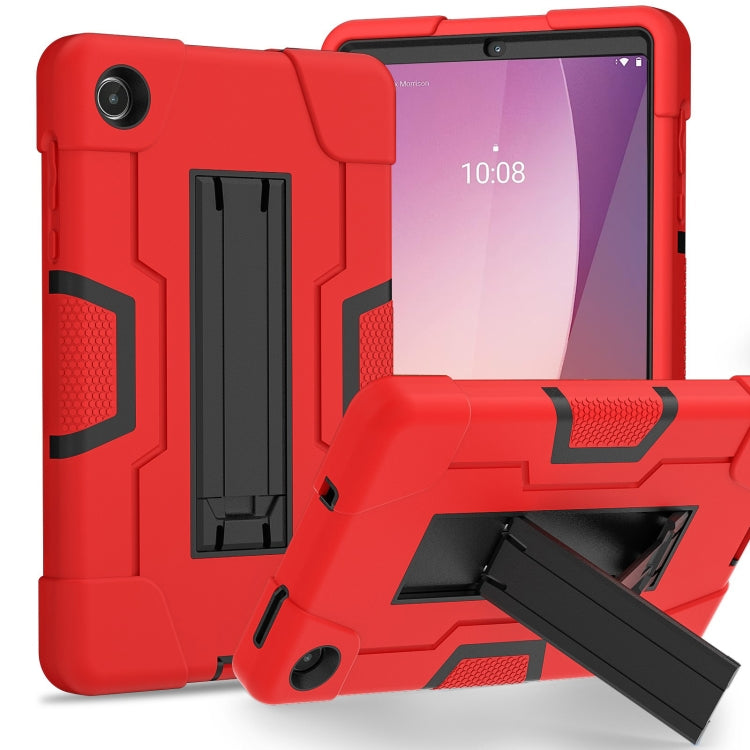 Red silicone hybrid tablet case with black contrast stand and holder