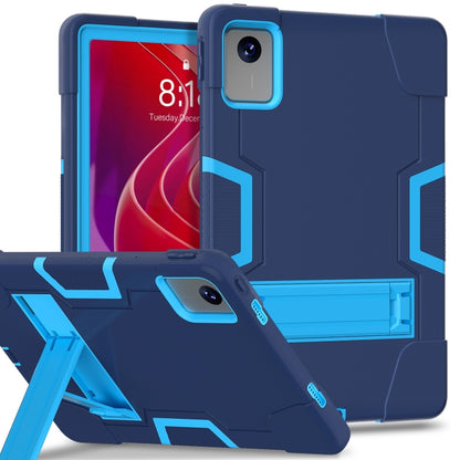 Navy tablet case with blue accents, built-in kickstand and camera cutout