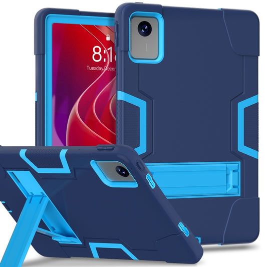 Navy tablet case with blue accents, built-in kickstand and camera cutout