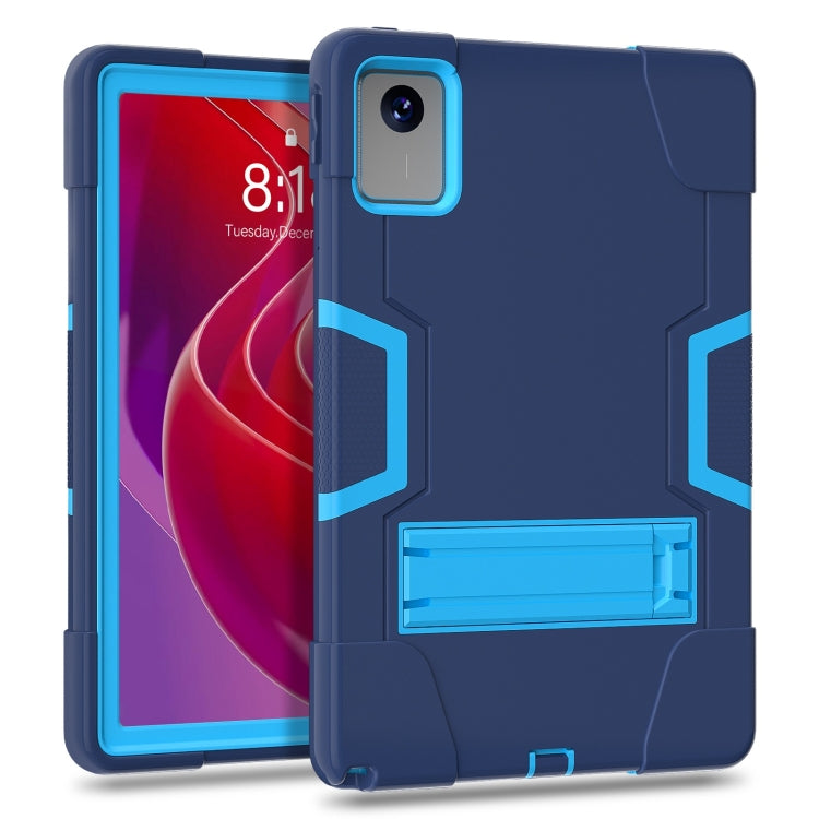 Navy tablet case with blue accents, front cover and built-in kickstand