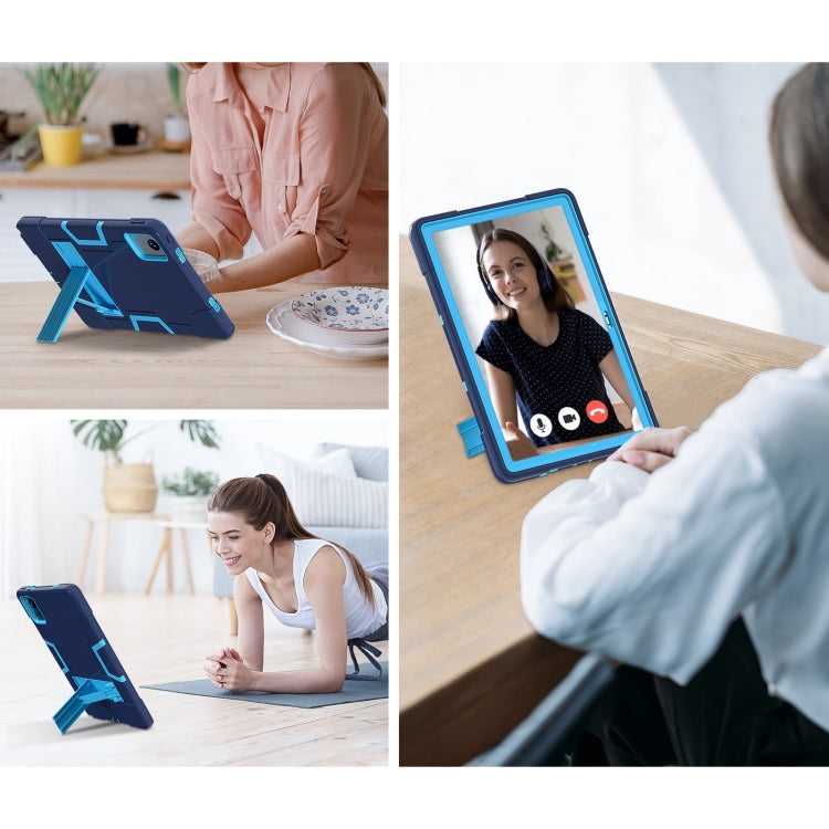Tablet case with built-in kickstand, navy blue with blue accents