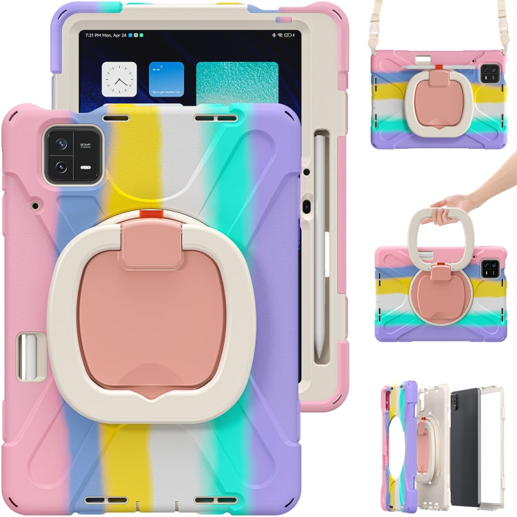 Pink silicone tablet case with circular holder and detachable shoulder strap