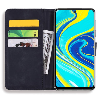 Dark navy PU leather folio case with card slots and phone pocket, front cover flipped open